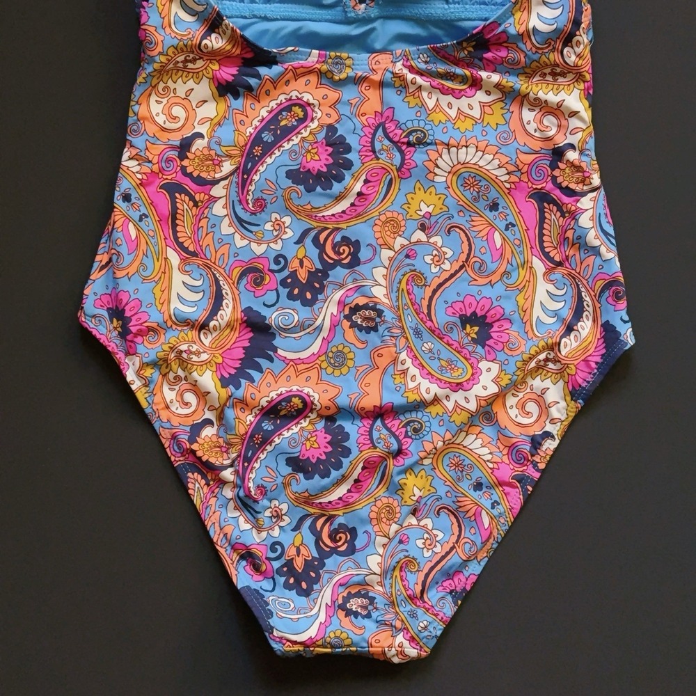Lucky Brand One Piece Swimsuit Small Paisley Halter Tie Removable Cups NWOT - Picture 9 of 15